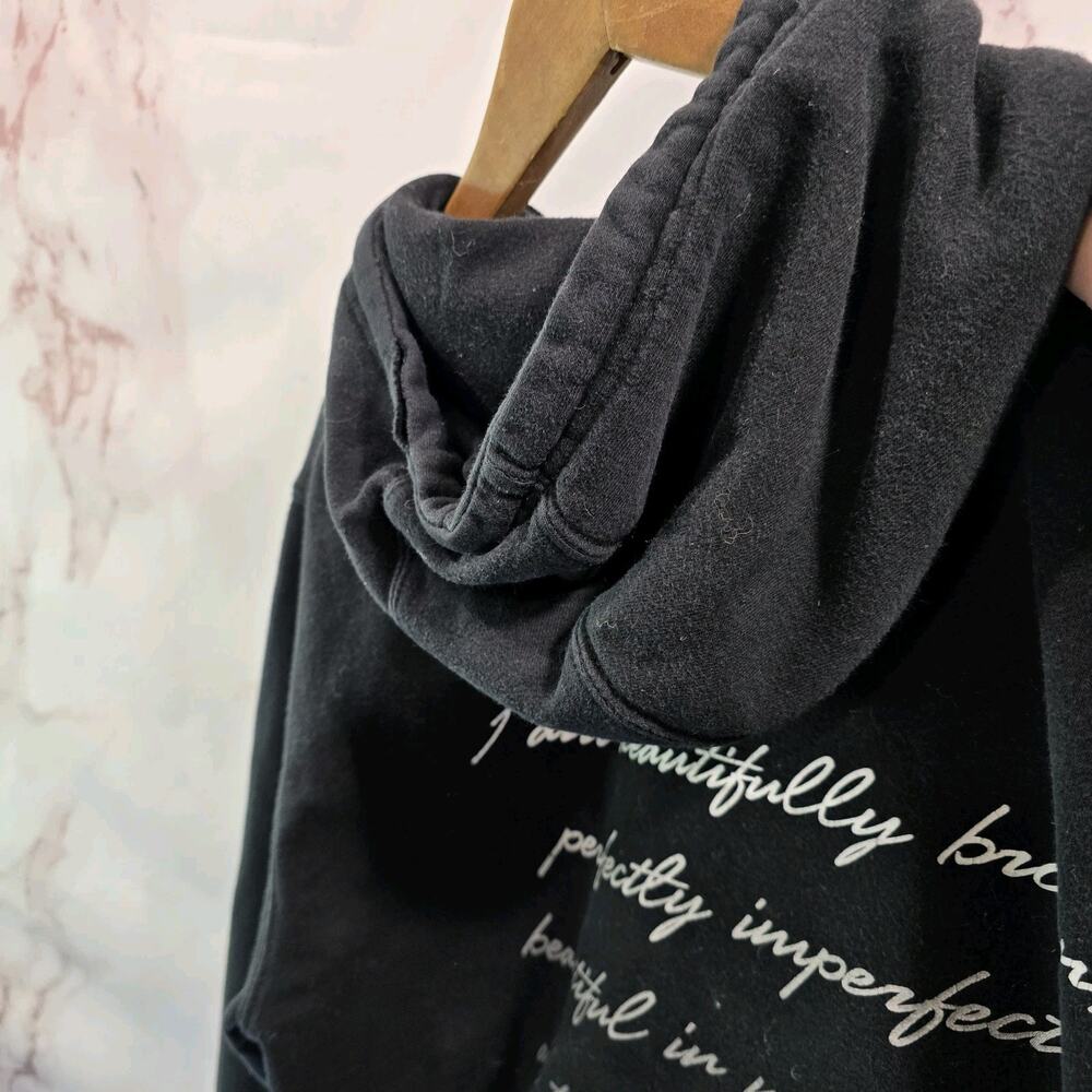 Beautiful Disaster Hoodie Women Large Black Pullover Sweatshirt Broken Imperfect - Picture 6 of 10
